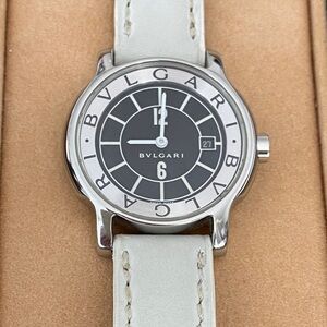 BVLGARI Solotempo Collection Rare Silver and Black Watch with White Strap
